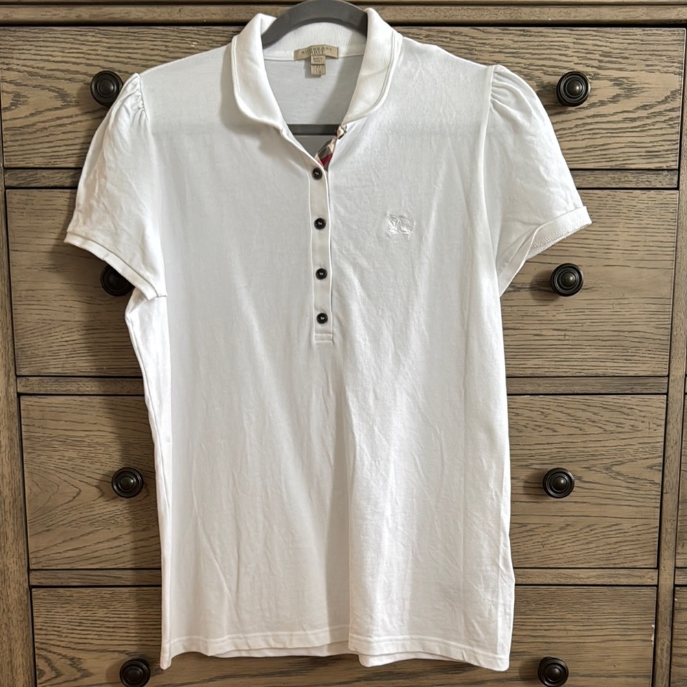 Burberry White Polo Shirt with Button Detail
